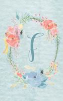 Notebook 6"x9" - Initial F - Light Blue and Pink Floral Design