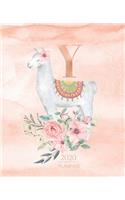 2020 Planner Y: Llama Rose Gold Monogram Letter Y with Pink Flowers (7.5 x 9.25 in) Vertical at a glance Personalized Planner for Women Moms Girls and School