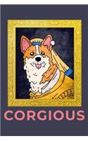 Corgious: Corgi With A Pearl Earring Framed Print Matte Finish Gift Journal 6x9in 120 Pages Standard Lined Black and White Paper