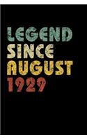 Legend Since August 1929: Vintage Birthday Gift Notebook With Lined College Ruled Paper. Funny Quote Sayings Notepad Journal For Taking Notes.