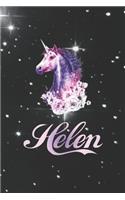 Helen: First Name Personalized Unicorn Customized Names Gift Birthday Girl Notebook Journal