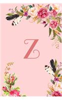 Monogram Initial Letter Z Notebook for Women and Girls