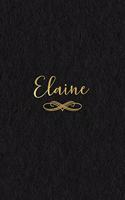 Elaine: Personalized Journal to Write In - Black Gold Custom Name Line Notebook