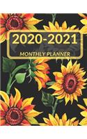 2020 - 2021 Monthly Planner: January 2020 - December 2021 - Notebook, Weekly Calendar and Organizer - Vertical Pages - Dated With To Do List & Notes Pages (Sunflowers, Black Bac