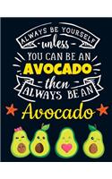 Always Be Yourself Unless You Can Be an Avocado Then Always Be an Avocado: Cute Avocado Gift for Women: Motivational Avocado Notebook For Girls to Write In - Funny Large Blank Lined Notebook - Beautiful Blue Yellow & Green 