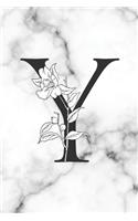 Y: Y Initial Monogram Journal Blank Lined Notebook to Write In Floral White Marble