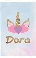 Dora: Personalized First Name Unicorn Gift Birthday Girl Notebook Journal 104 Pages