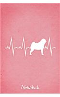 Notizbuch: Rosanes liniertes Mops Herzschlag Hunde Notizheft ca DIN A5 weiß liniert 110 Seiten