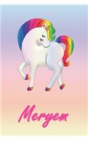 Meryem: Personalisiertes - individualisiertes Einhorn Notizbuch / persönliches Tagebuch / Schreibheft / Logbuch / Planer / Vokabelheft / Notizen - 6 x 9 Zol