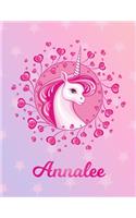 Annalee: Unicorn Large Blank Primary Sketchbook Paper - Pink Purple Magical Horse Personalized Letter A Initial Custom First Name Cover - Drawing Sketch Book