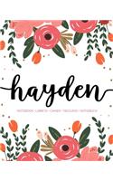 Hayden: Notebook - Libreta - Cahier - Taccuino - Notizbuch: 110 pages paginas seiten pagine: Modern Florals First Name Notebook in Coral, Pink & Orange on W