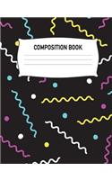 Composition Book: Notebook Diary Journal Organizer Kids Youth Men & Women: 90s Colors Retro Disco Black Yellow Blue White Purple Pattern: Notes for High School Univer