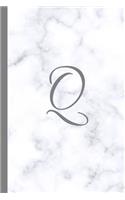 Q: Letter Q Monogram Marble Journal with White & Grey Marble Notebook Cover, Stylish Gray Personal Name Initial, 6x9 Inch Blank Lined College Ruled Dia