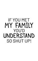 If You Met My Family You'd Understand So Shut Up!: Blank Lined Notebook Diary