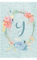 Notebook 6"x9" - Initial Y - Light Blue and Pink Floral Design