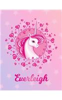 Everleigh: Unicorn Large Blank Primary Handwriting Learn to Write Practice Paper for Girls - Pink Purple Magical Horse Personalized Letter E Initial Custom Fir