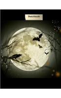 Sketchbook: The Full Moon - A Halloween Themed Large Notebook with 100 Blank Pages, Halloween Motifs Inside (8,5 X 11 Inches)