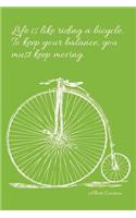 Einstein - Life and a Bicycle - Lime Green Lined Notebook with Margins