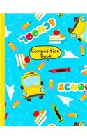 Composition Book: School Bus Blue and Yellow Design Cover For Kids