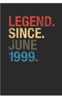 Legend Since June 1999: Graph Ruled Notebook / Journal (6 X 9 - 5 X 5 Graph Ruled) - June Birthday Gift and June Anniversary Gift