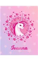 Ivanna: Ivanna Magical Unicorn Horse Large Blank Pre-K Primary Draw & Write Storybook Paper - Personalized Letter I Initial Custom First Name Cover - Story 