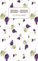 2020-2024 Five Year Planner: Monthly Agenda & Schedule with US Holidays - 60 Months or 5 Years - Grapes