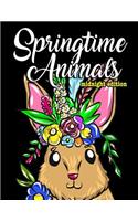 Adorable Springtime Animals for Adults Coloring Book Midnight Edition