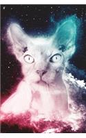 Hairless Cat Notebook (Vol 2): Funny Space Sphynx Cat Lined Composition Book/Diary/Journal For Students, 6 x 9, 130 Pages, Purple Turquoise