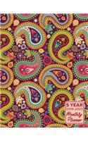 5 Year 2019 - 2023 Monthly Planner: Paisley Pattern Calendar Planner and Notebook 8.5x11 144 Pages