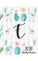 2020 Weekly Planner Monogram Letter E: Personalized 8.5x11" Weekly Planner for Llama Lovers