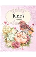 June's Notebook: Premium Personalized Ruled Notebooks Journals for Women and Teen Girls