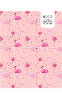 2019 Weekly Splendid Planner, 12 Months, January - December 2019: Pink Flamingo Watercolor Pattern Dated Weekly & Monthly Schedule Calendar Notebook, Soft Cover