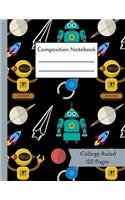 Composition Notebook: Yellow & Green Robots: 120 Page College Ruled Paperback Notebook - 8.5"x11"(21.6 x 27.9 cm)