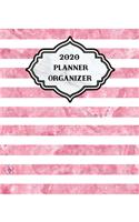 2020 Weekly Monthly Planner Stripes Pink White Marble