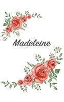 Madeleine: Personalized Composition Notebook - Vintage Floral Pattern (Red Rose Blooms). College Ruled (Lined) Journal for School Notes, Diary, Journaling. Flo