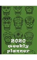 2020 Weekly Planner: Creepy But Cool Sugar Skulls Day Of The Dead At-A-Glance Organizer Diary With Journal Pages - Green