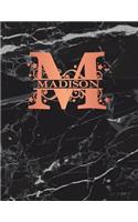 Madison: Personalized Sketchbook 8.5 X 11. Monogram Letter M Sketch Pad/Journal/Note Book. Black Marble & Rose Gold Cover. Doodle, Notebook, Journal, Create!