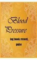 Blood pressure log book record, pulse