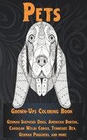 Pets - Grown-Ups Coloring Book - German Shepherd Dogs, American Bobtail, Cardigan Welsh Corgis, Tennessee Rex, German Pinschers, and more