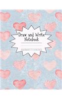 Draw and Write Notebook Primary Ruled 8.5 x 11 in / 21.59 x 27.94 cm: Children's Composition Book, Blue Background with Pink Hearts Cover, P857
