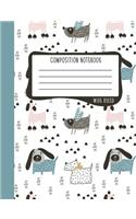 Composition Notebook: Wide Ruled: 100+ Lined Pages Writing Journal: Cute Puppy Dogs 1103