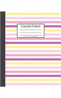 Composition Notebook: 7.5x9.25, Wide Ruled - Colorful Pink, Purple, Yellow and White Stripes