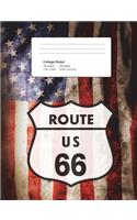 Route US 66: USA Route 66 Highway Composition Journal For Vacation: United States Flag Blank Lined College Ruled Notebook For Taking Notes And Writing