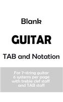 Blank Guitar TAB and Notation: for 7-string guitar, 6 systems per page with treble clef staff and TAB staff