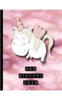 365 Planner 2019: Large Pink Marble Cute Unicorn Organiser Planner 2019 Professional Diary