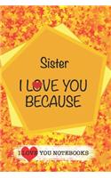 Sister I Love You Because /Love Cover Themes: What I love About You Gift Book: Prompted Fill-in the Blank Gratitud 6x9 Journal/ Tons of Reasons Why I Love You