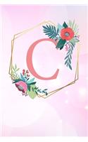 C: Monogramm Buchstabe C 120 Seiten DIN A5 Notizbuch Marmor Gold Rosa personalisiert Name farbige Blumen Initial Tagebuch für Frauen und Mädchen