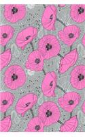 Journal Notebook Pink Poppies On Gray: 110 Page Plain Blank Journal For Drawing, Writing, Doodling In Portable 6 x 9 Size.