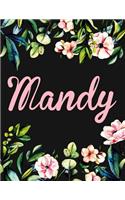 Mandy: Personalised Mandy Notebook/Journal For Writing 100 Lined Pages (Black Floral Design)