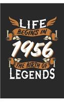 Life Begins in 1956 the Birth of Legends: 6x9 inches checkered notebook, 120 Pages, Composition Book and Birthday Journal, 1956 birthday, alternative gift idea for an legend